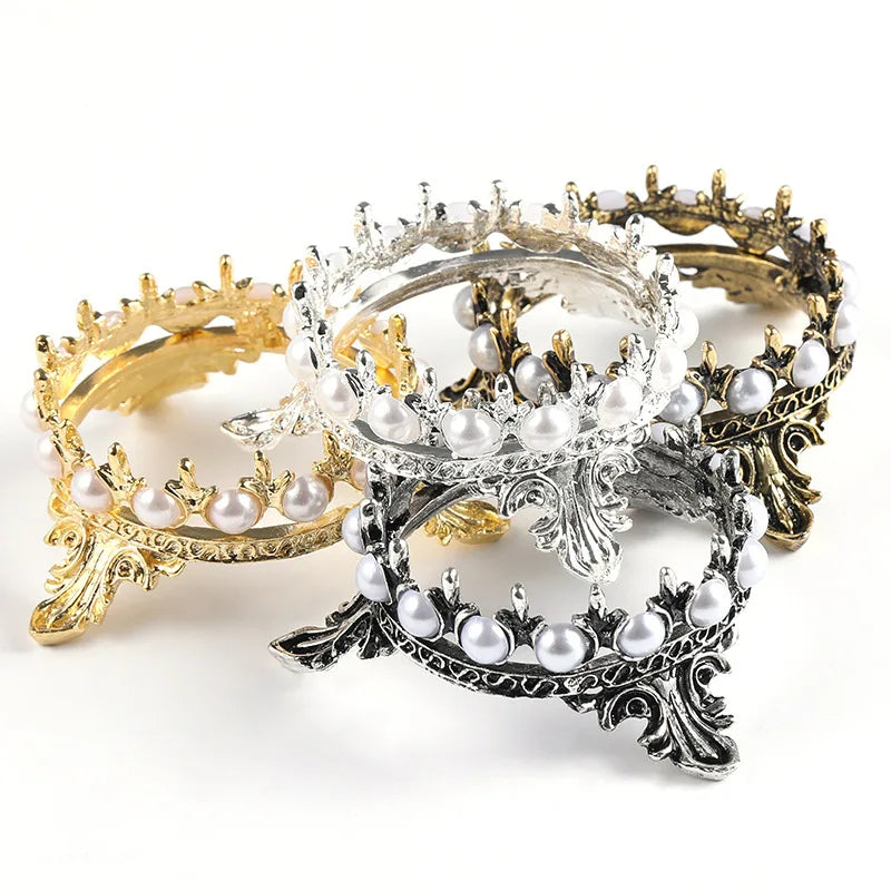 Nail Art Pen Holder Retro Crown Pearl Gold- Plated Painted Tools Brush