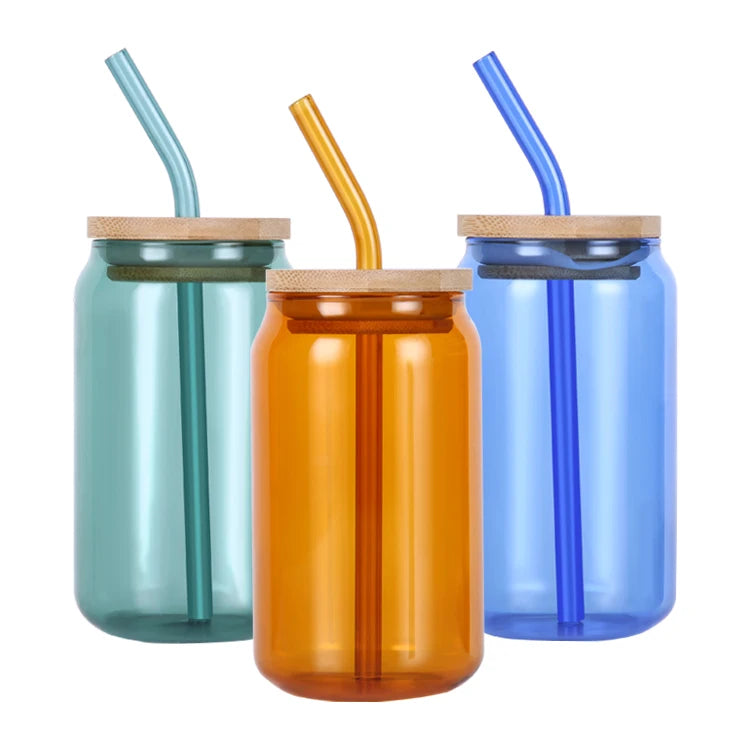 Online Top Sell Drinking Glasses Can Shaped Glass Cups 16oz Beer Glasses Tumbler Cup Cocktail Glasses Cold Drink Glassware