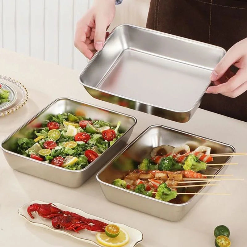 Good Quality Kitchen Stainless Steel Square Rectangle Tray Roaster Heatable Preservation Dishwasher Safe Multifunctional Baki