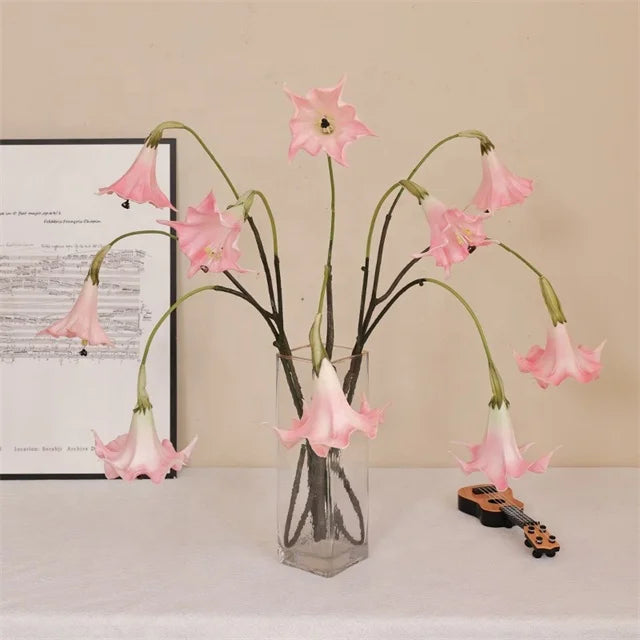 2 Heads Artificial Real Touch PU White Pink Datura Stramonium Flower for Table Centerpiece Wedding Decoration