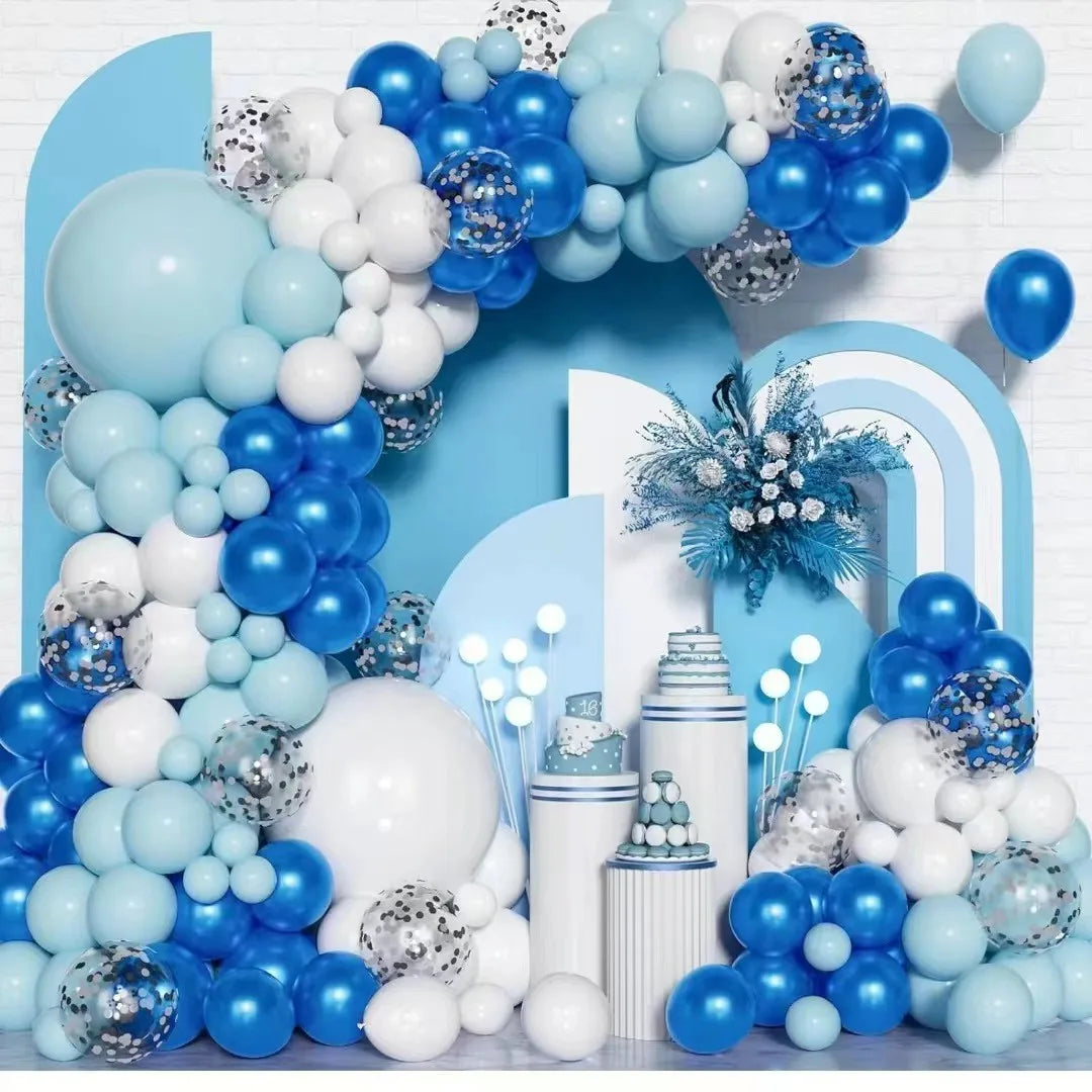 130pcs Blue White Birthday Decoration Balloon Garland Arch Kits for Kids Baby Shower Party Supplies Holiday Balloons Decor