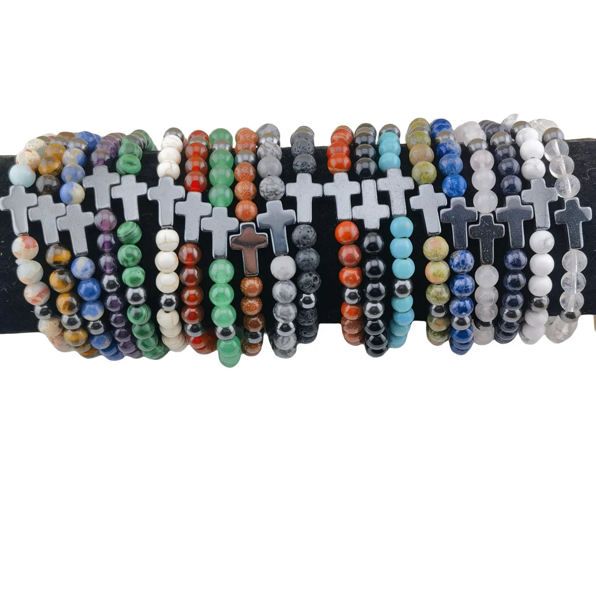 Wholesale Multi Color 6 mm Cross Beaded Bracelets for Women Men Fashion Stretch Bracelets Daily Wear Party Fine Jewelry Gift