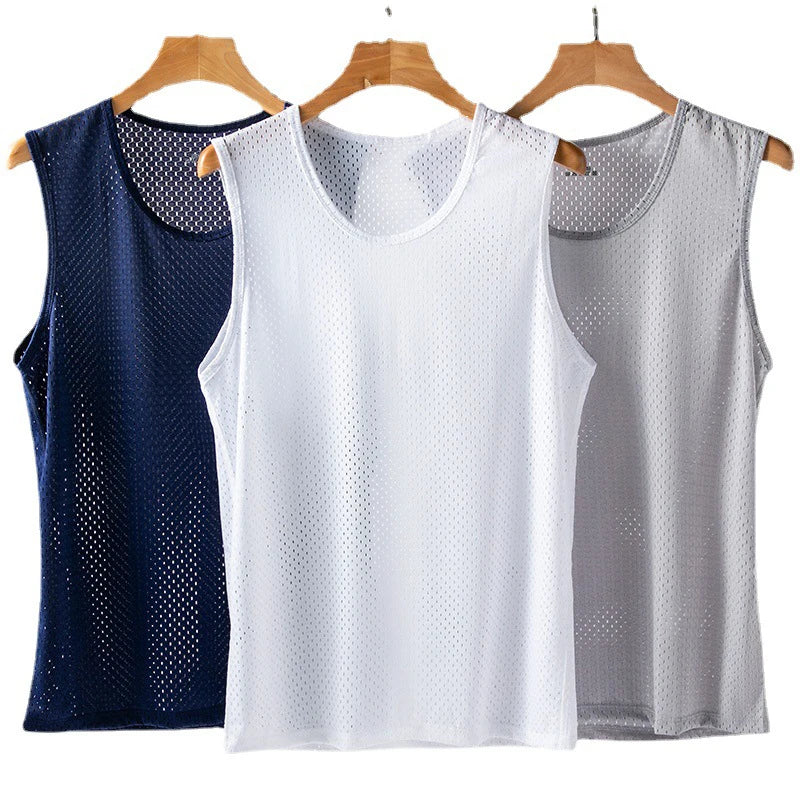 Custom LOGO Polyester Mesh Sports Vest Sleeveless Gym Running Training Basketball Loose Men's Fitness Vest