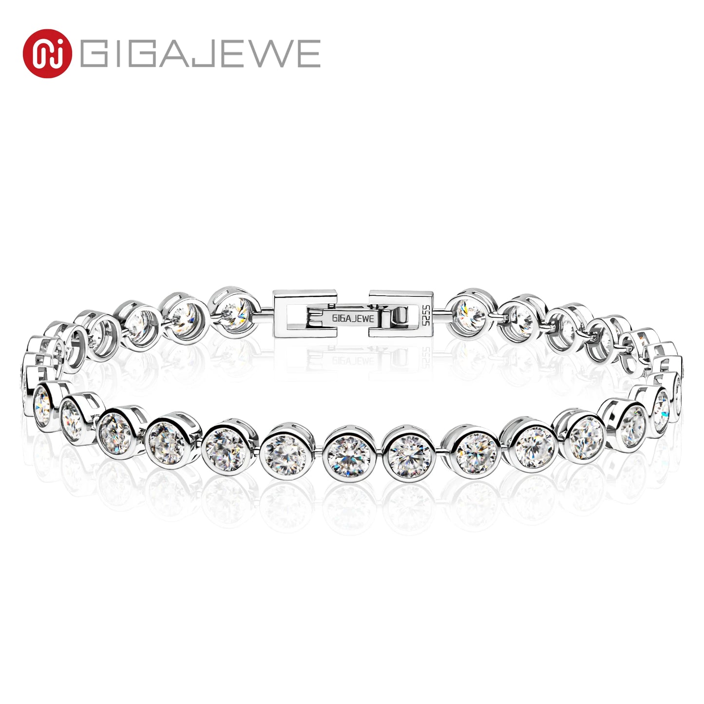 GIGAJEWE 4.0mmX34-31Pcs D Color Round Cut White Gold Plated 925 Silver Moissanite  Tennis Bracelet