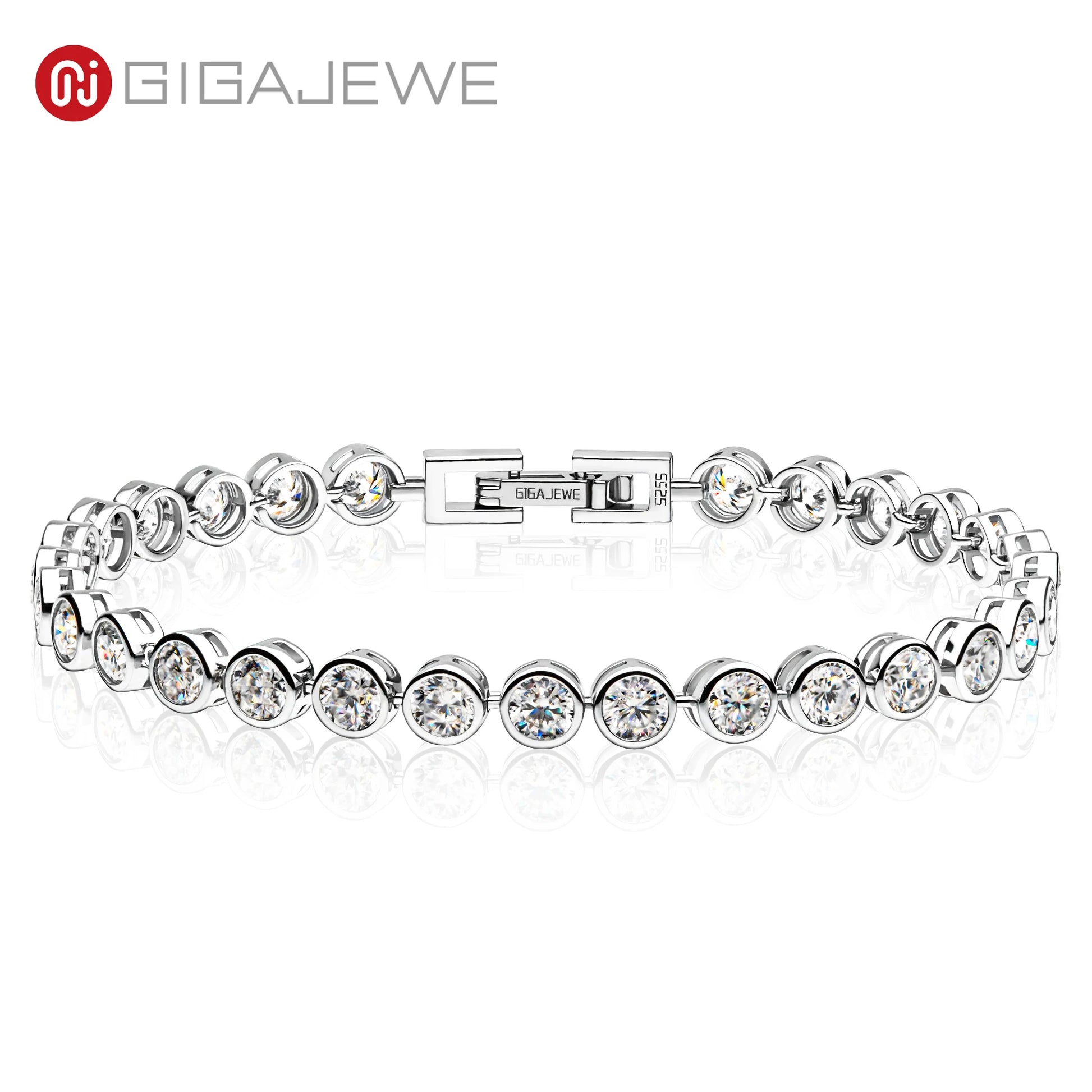 GIGAJEWE 4.0mmX34-31Pcs D Color Round Cut White Gold Plated 925 Silver Moissanite  Tennis Bracelet