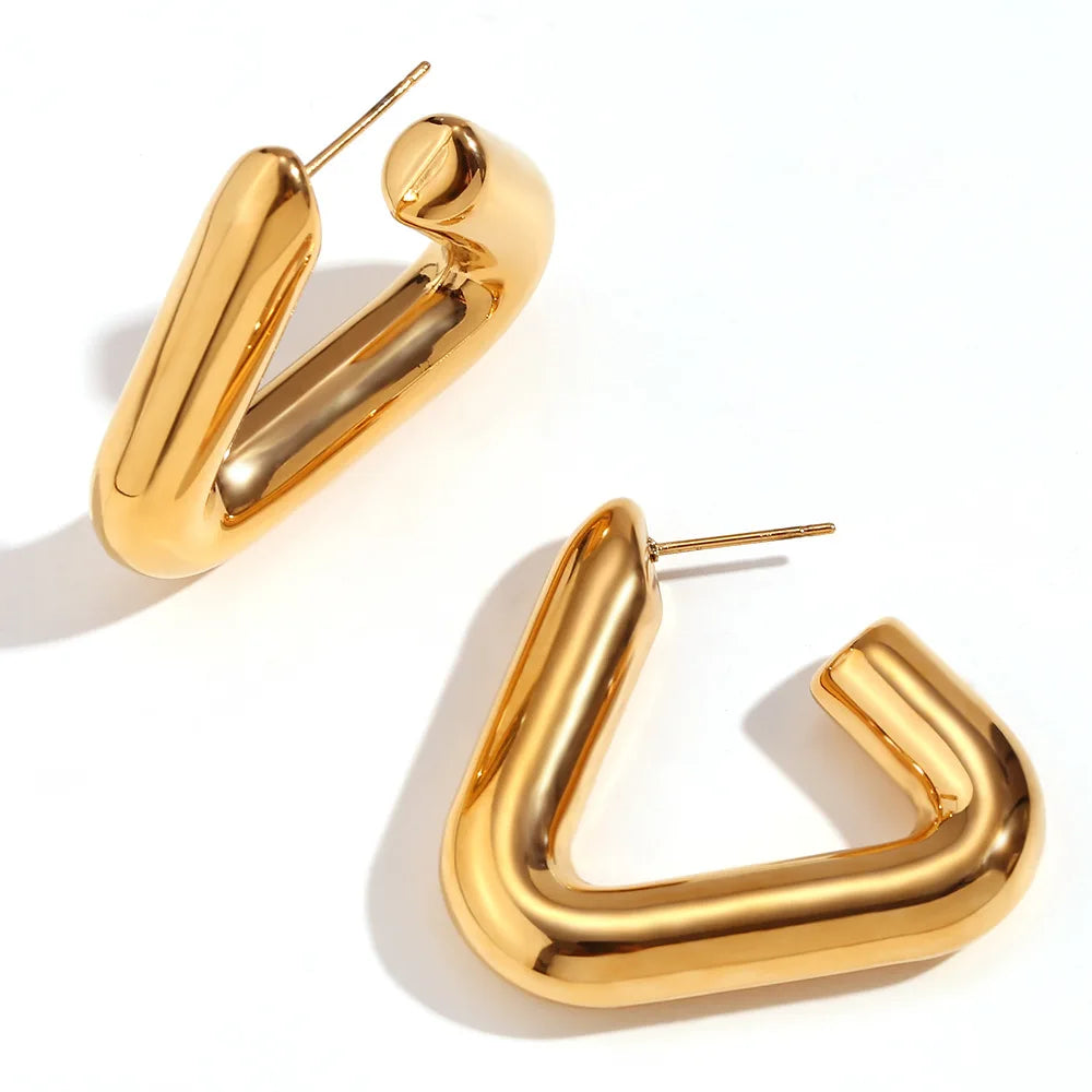 ERESI 18k Gold Plated Winter Hypoallergenic Stainless Steel High Quality Dainty Polished Balance Beam Triangle Earrings Women