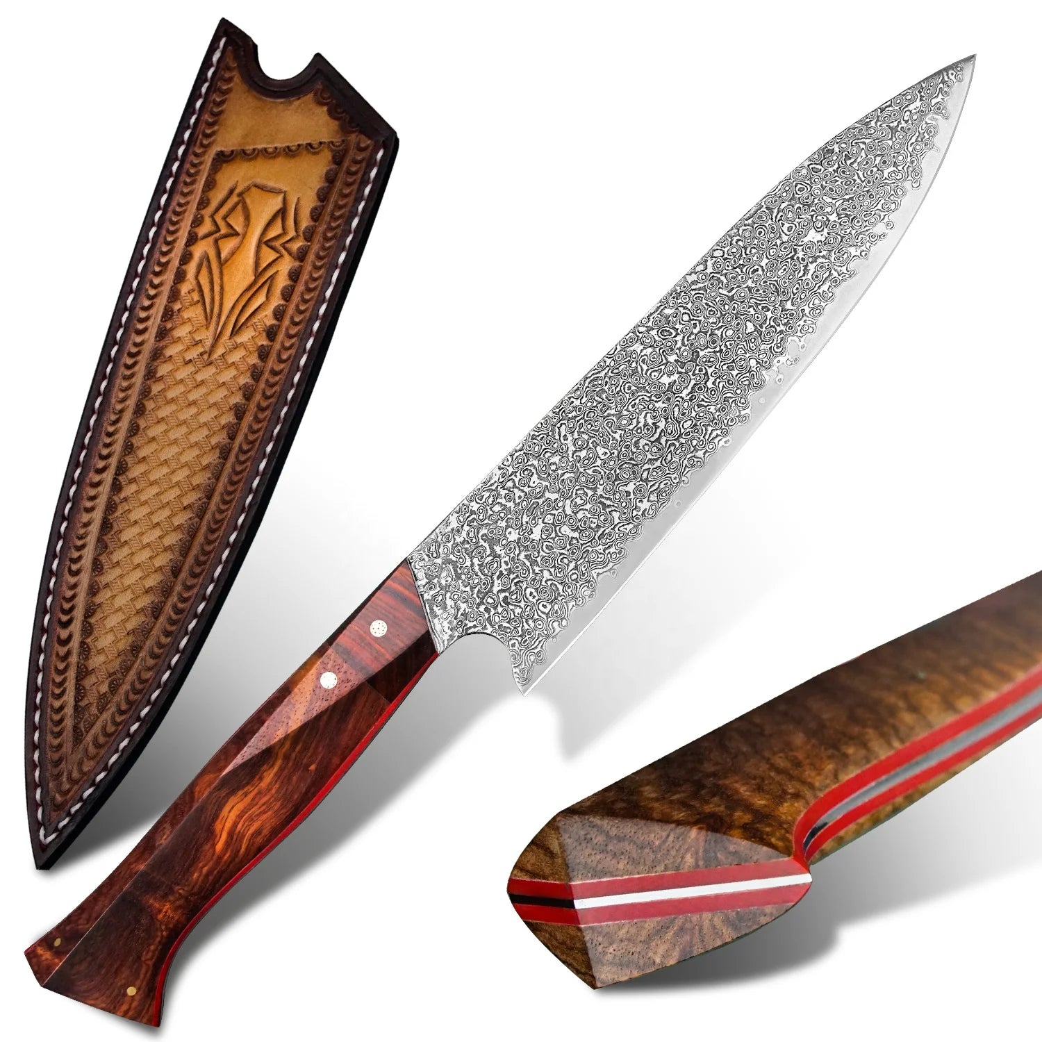 Gift Box Leather Case 103 Layers Damascus Steel Professional 8inch Chef Knife Japanese Vg10 Super Steel Core Rosewood Handle