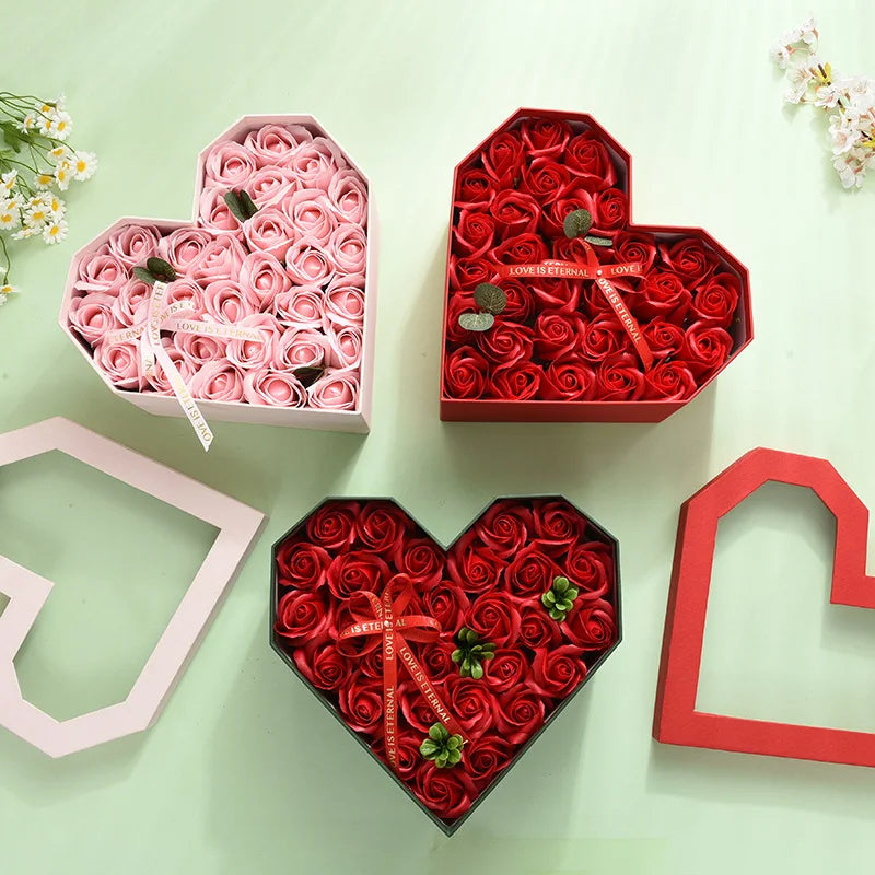 2025 Soap Flowers Heart Shaped Box Valentines Day Decoration Gift Cadeau Saint Valentin Rose Box Charming Gifts
