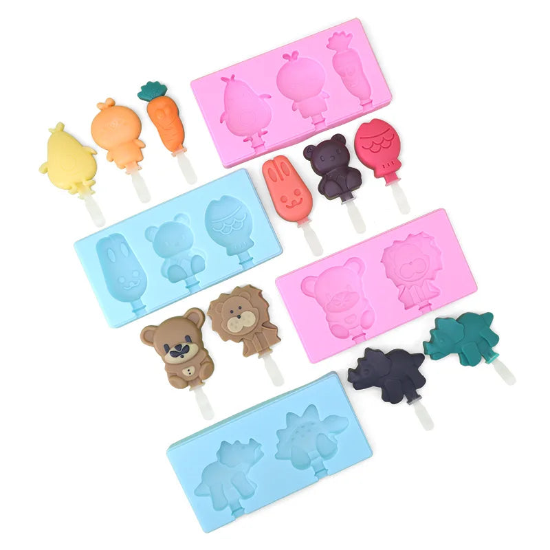 China Wholesale  2024 3D Stereoscopic Ice Cream Mold Kitchen Accessories  Summer DIY Cartoon Animal Popsicle Silicone Mold