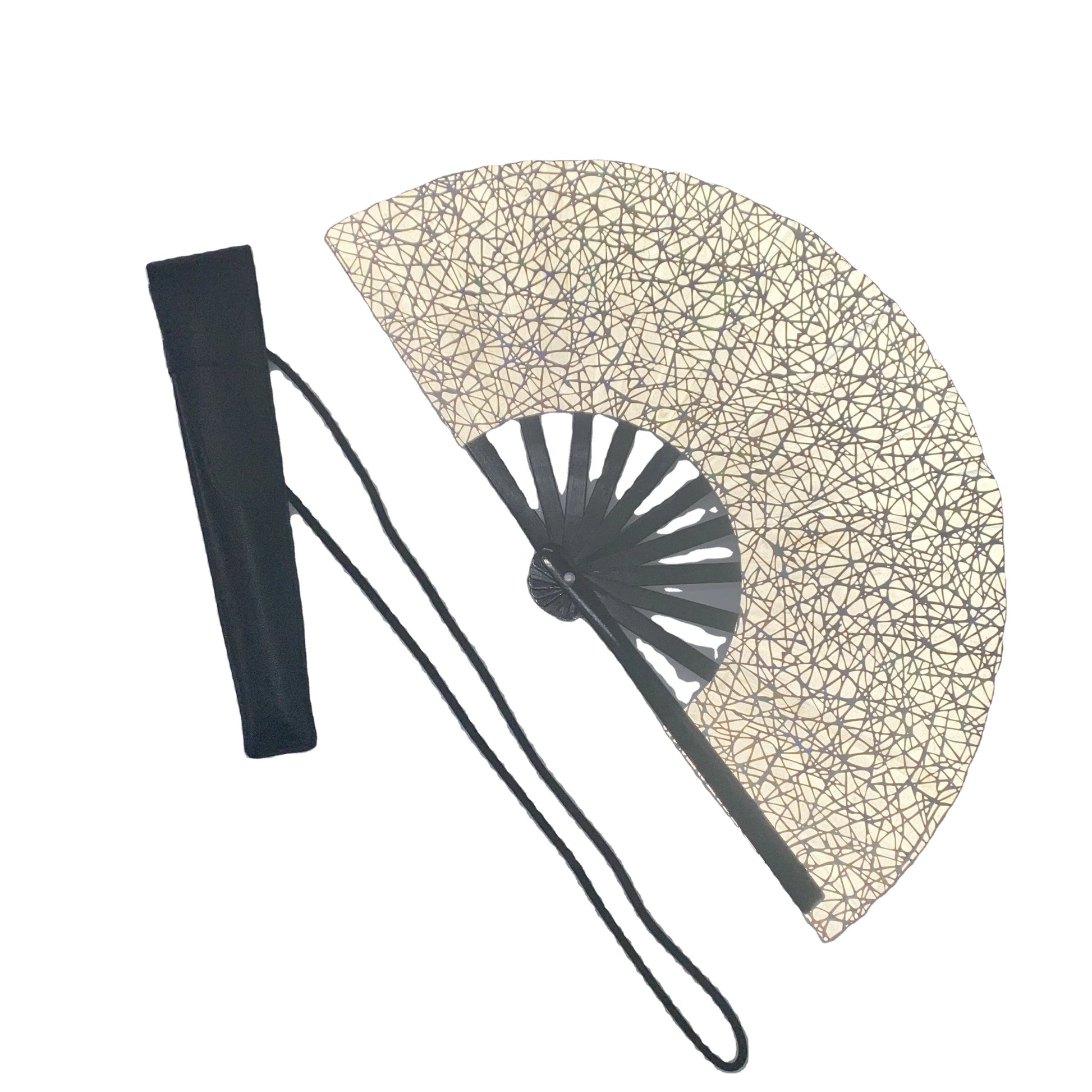 Promotional 13 Inch/11 Inch Hand Fan Holster Strap Leatherette Holsters Holographic Iridescence Bag Flash Large Folding Hand 