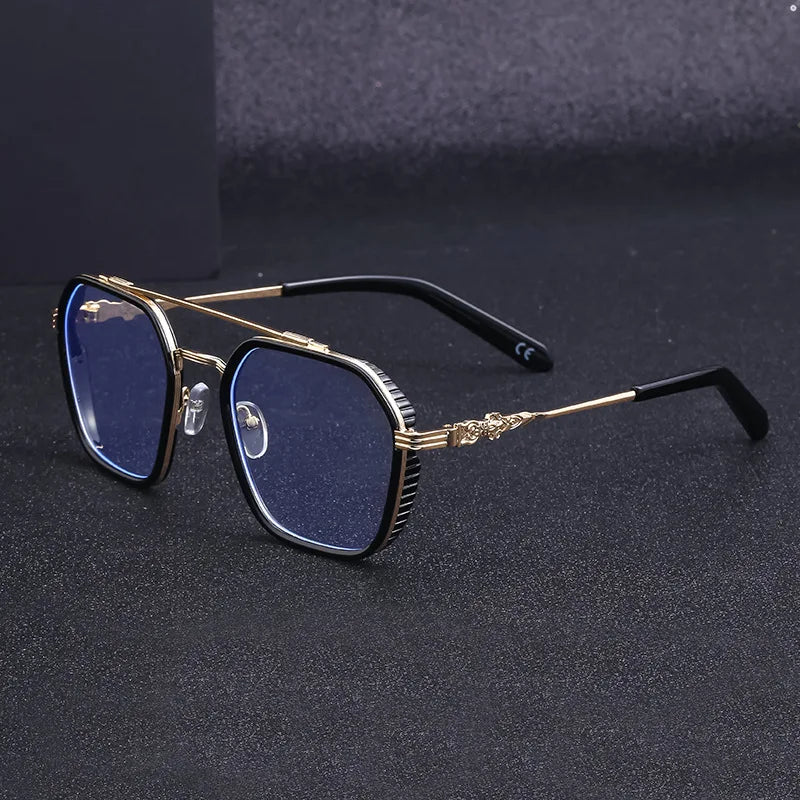 Ins Style Double Bridge Metal Oversized Frame Glasses Anti Blue Light Glasses 2023 Fashion Optical Eyewear Frame Myopic Glass