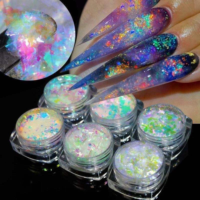 8 Colors Holographic Nail Glitter Powder Colorful Nail Flakes Laser Powder Easy Apply CE Certified Nail Art Decorations