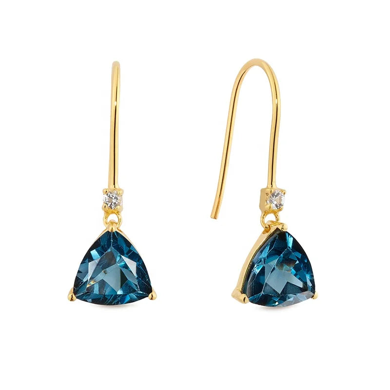 Milskye Shiny Charming Jewelry 18k Gold Plated 925 Silver Triangle Diamond Fishhook Earrings