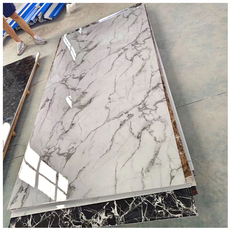 Waterproof PVC Marble Wall Panel Glossy UV Plastic Sheet for Interior Decor-Fireproof for Hotels Bedrooms Villas