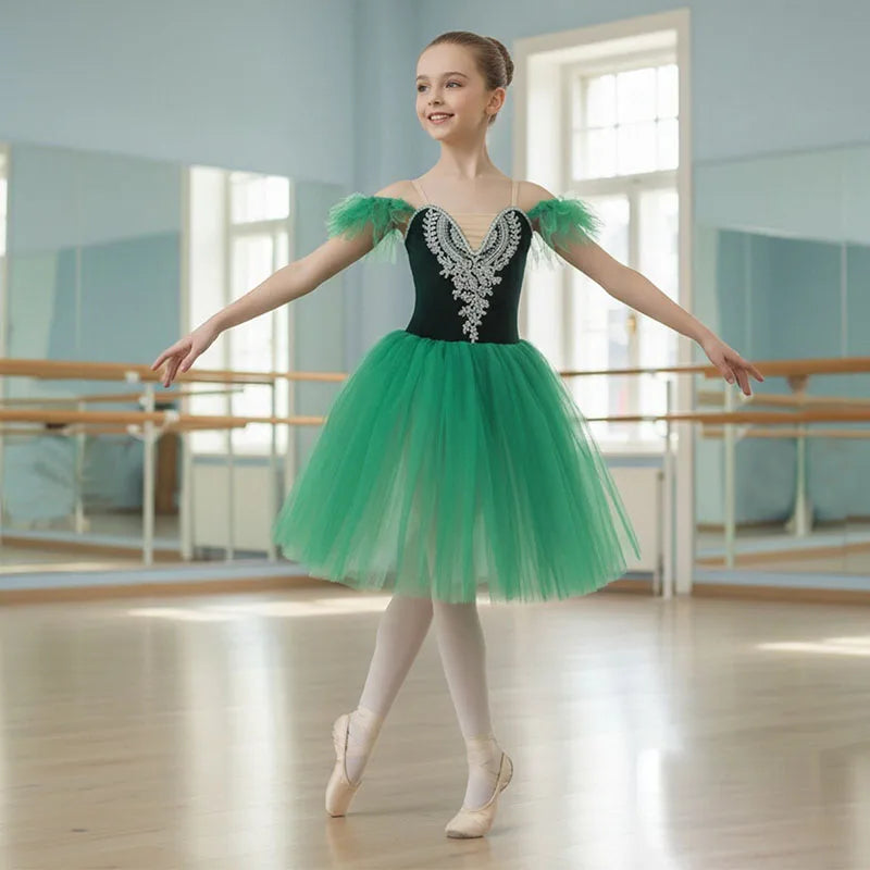 Professional Girls Ballet Tutu Dress Giselle Adulto Women Mesh Skirt Short Puff Sleeves Kids Dance Gymnastics Leotard Costume
