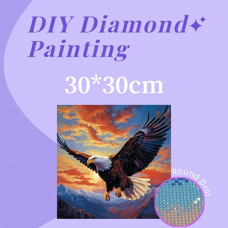 1PC 30x30cm DIY Eagle Diamond Painting Full Round 5D Acrylic Drill Animal Theme Diamond Painting Kit for Home Decoration