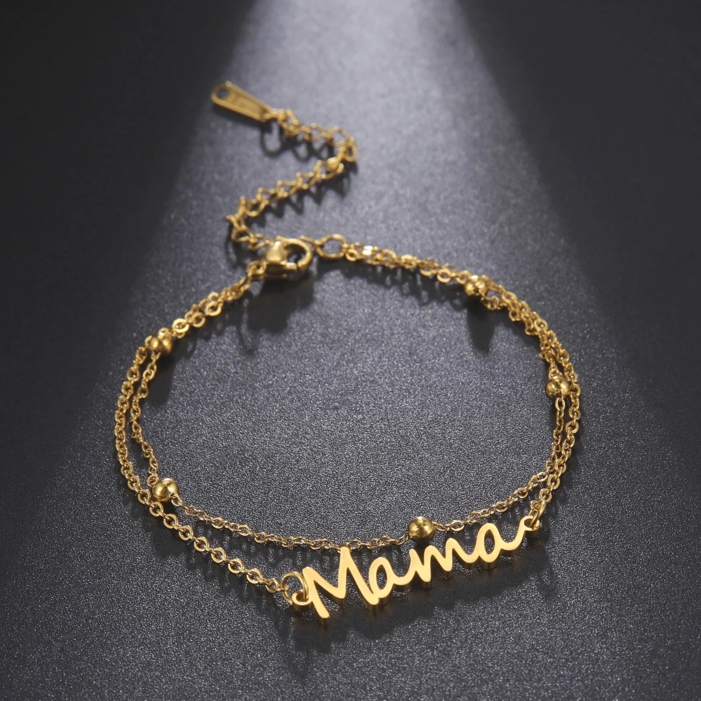 Letter Mama Double Layer Beads Chain Bracelet Stainless Steel Women's Fashion Jewelry Mother's Day Gift