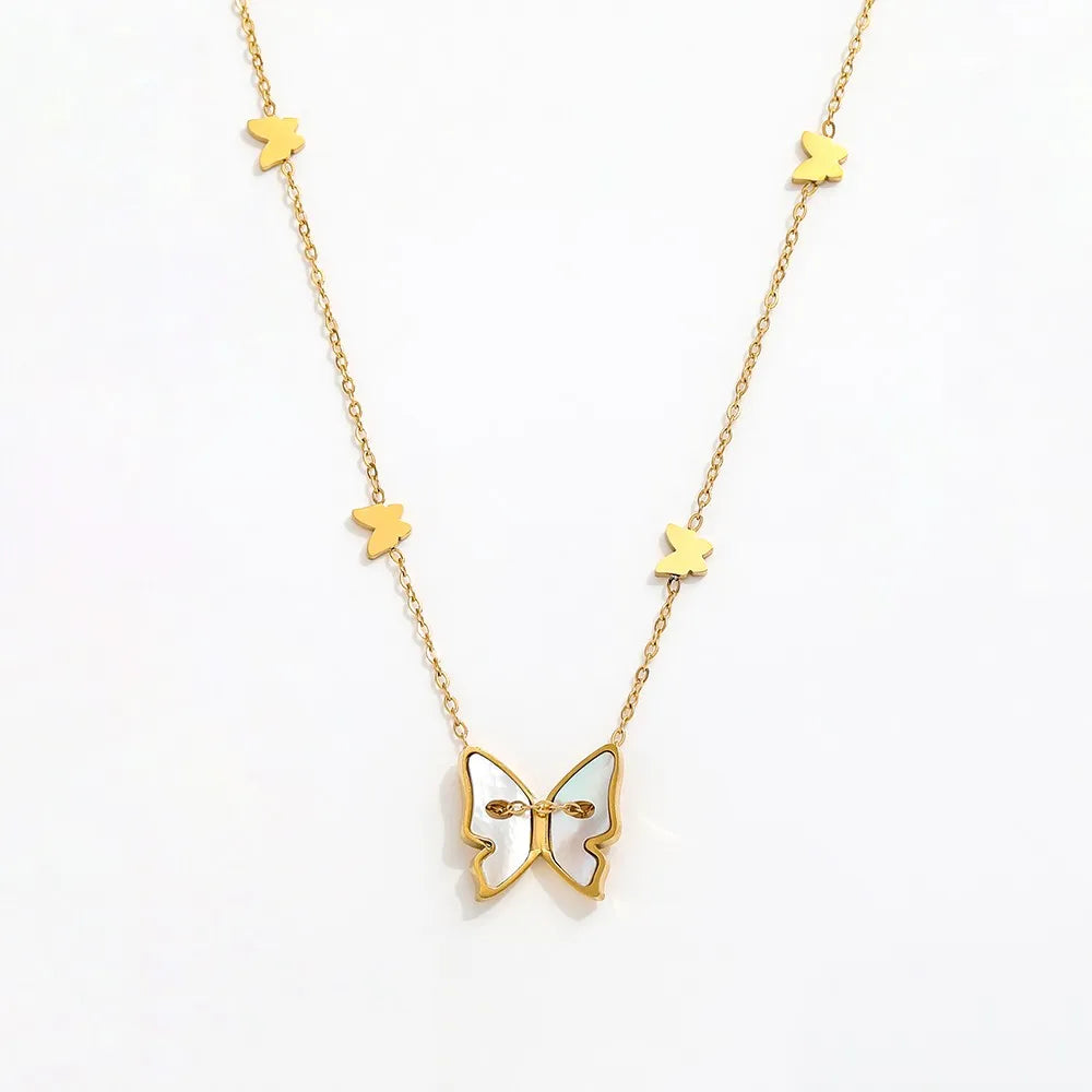 Joolim Jewelry 18K Gold Plated Waterproof&Tarnish Free Fashion Designer Cute Shell Butterfly Necklace Stainless Steel Jewelry