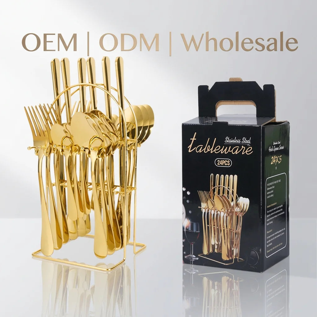 High Quality Stainless Steel Contemporary Design Mirror Polish Cutlery Set Black Gold Wedding Flatware Sustainable Hotel Spoo