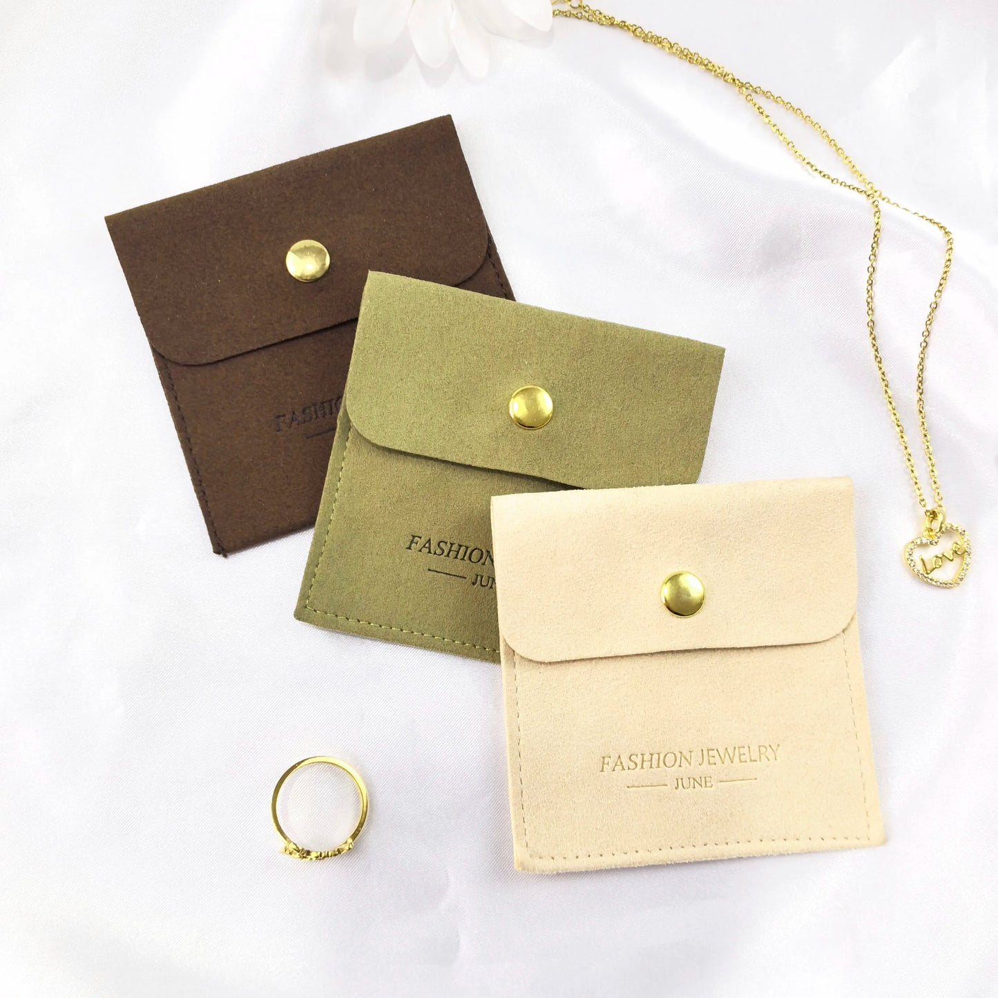 Custom Logo Microfiber Gift Jewelry Packaging Pouch Bag with Insert Pad and Jewelry Package Set for Box