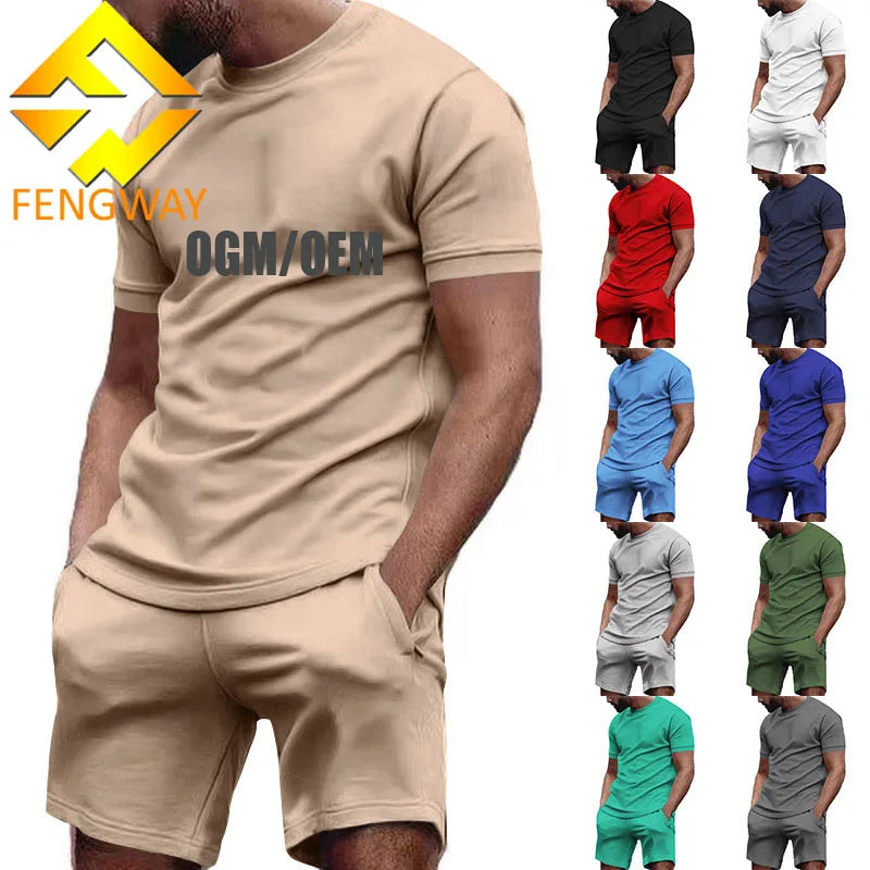Men's Casual Two-Piece Set Breathable Summer Streetwear Sports Outfits Custom Pantalones T Shirt Shorts Tracksuit for