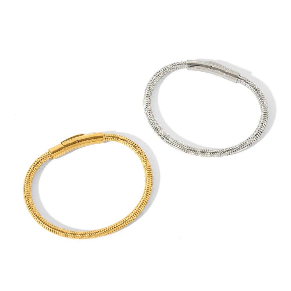 Fashionable Stainless Steel Simple Elastic Snake Bone Chain Buckle Bracelet for Women and Men Gift