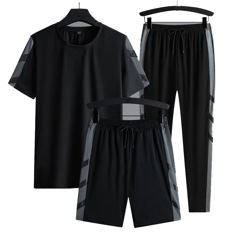 Products Men's Suit Sportswear Three-piece T-shirt and Shorts Brand Clothing Men's Short Sleeve Custom Solid Color Summer Sui