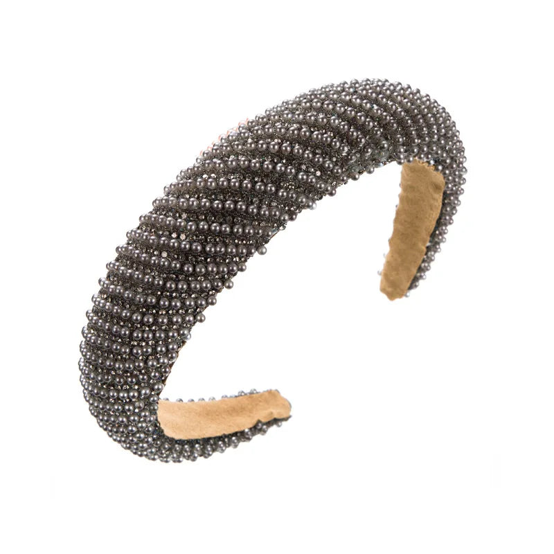 Luxury Baroque Pearl Thick Sponge Headband for Women Elegant Colorful Beaded Hairband