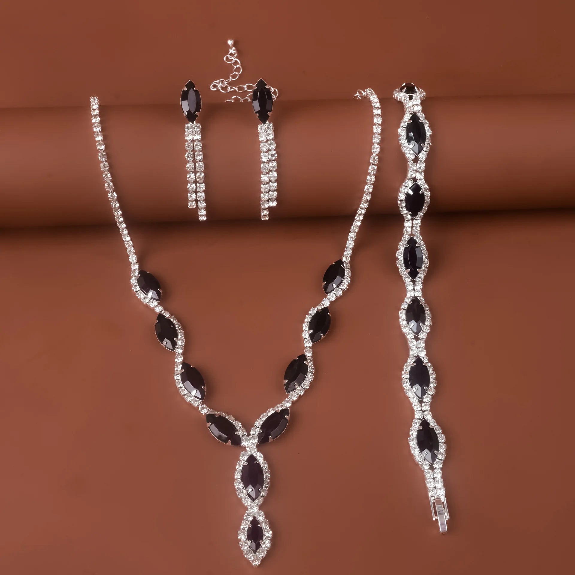Crystal Bridal Wedding Jewelry Set Women Silver Color Rhinestone Necklace Long Earrings Set Dress Accessories Bridesmaid Jewe