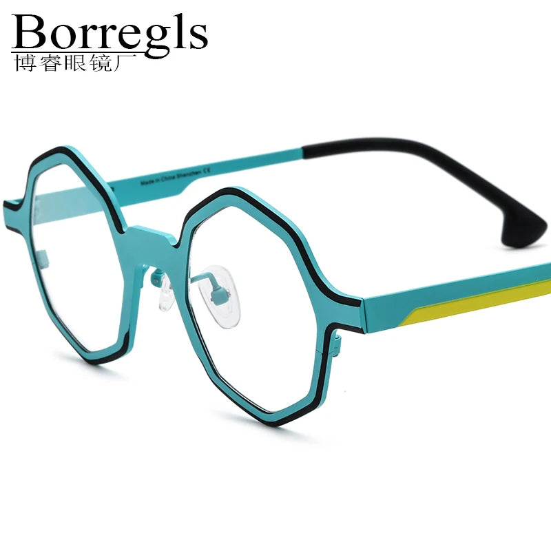 Borregls Colorful Titanium Glasses Frame Women New Designer Retro Polygon Eyeglasses Men Spectacle High Quality Optical Eyewe