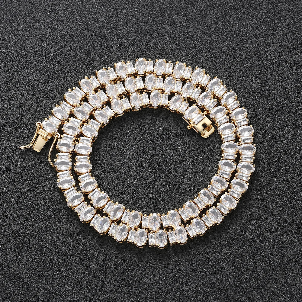 BC149 Trendy Geometric Brass Necklace with Claw Setting CZ Stones Link Chain Oval & Rectangle Design