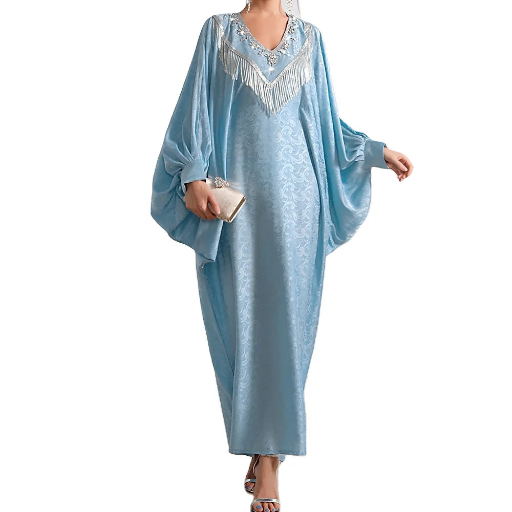 2023 Spuer Design Women Abaya Elegant Middle East Dubai Party Stylish Abaya Kaftan Beaded Tassel Robe Muslim Women Abaya