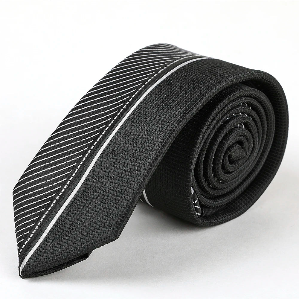 Sophisticated Custom Casual Panel Design Necktie Black White Skinny Slim 100% Microfiber Woven Jacquard Anti-Pilling Durable