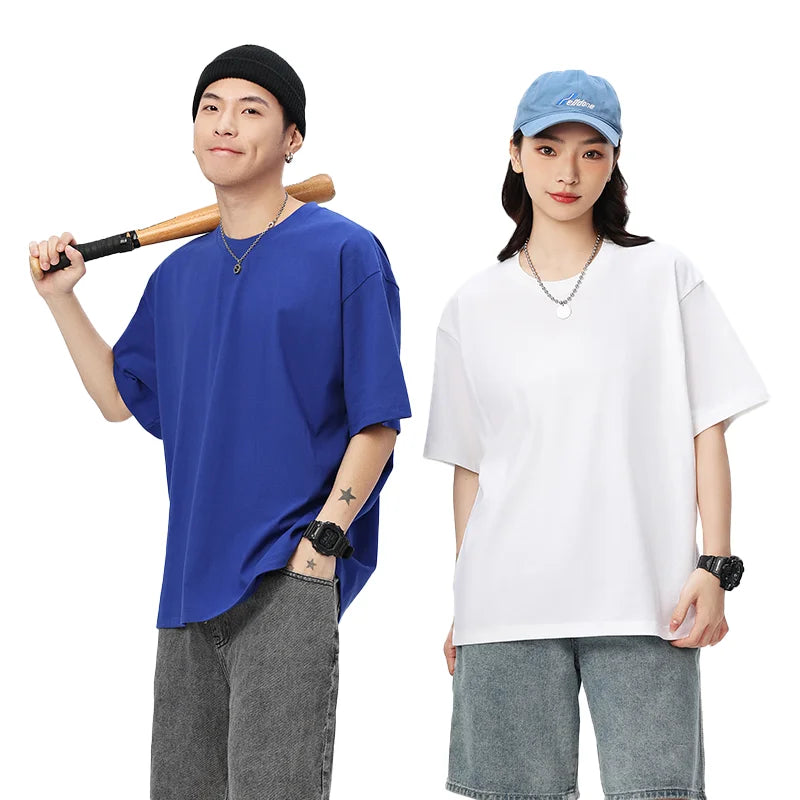 280GSM Pure Heavy Cotton Logo Solid Color Blank T Shirt Unisex Short Sleeve Custom Printing Embroidery Men's Plain T Shirts