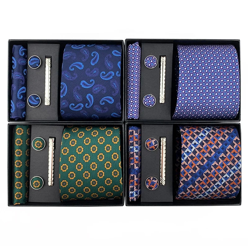 Good Quality Conjunto Gravatas De Luxo Necktie Set Own Brand Ties Set Ensemble Cravate Necktie Set