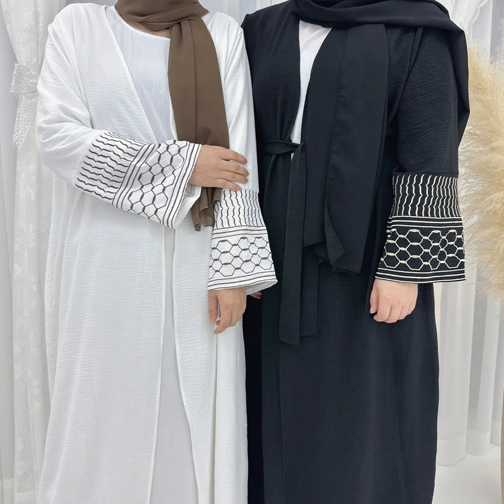 Modest Kimono Sleeves Embroidery With Pockets Free Belt Ramadan EID Dubai Luxury Open Abaya Islamic Clothing Muslim Women Dre