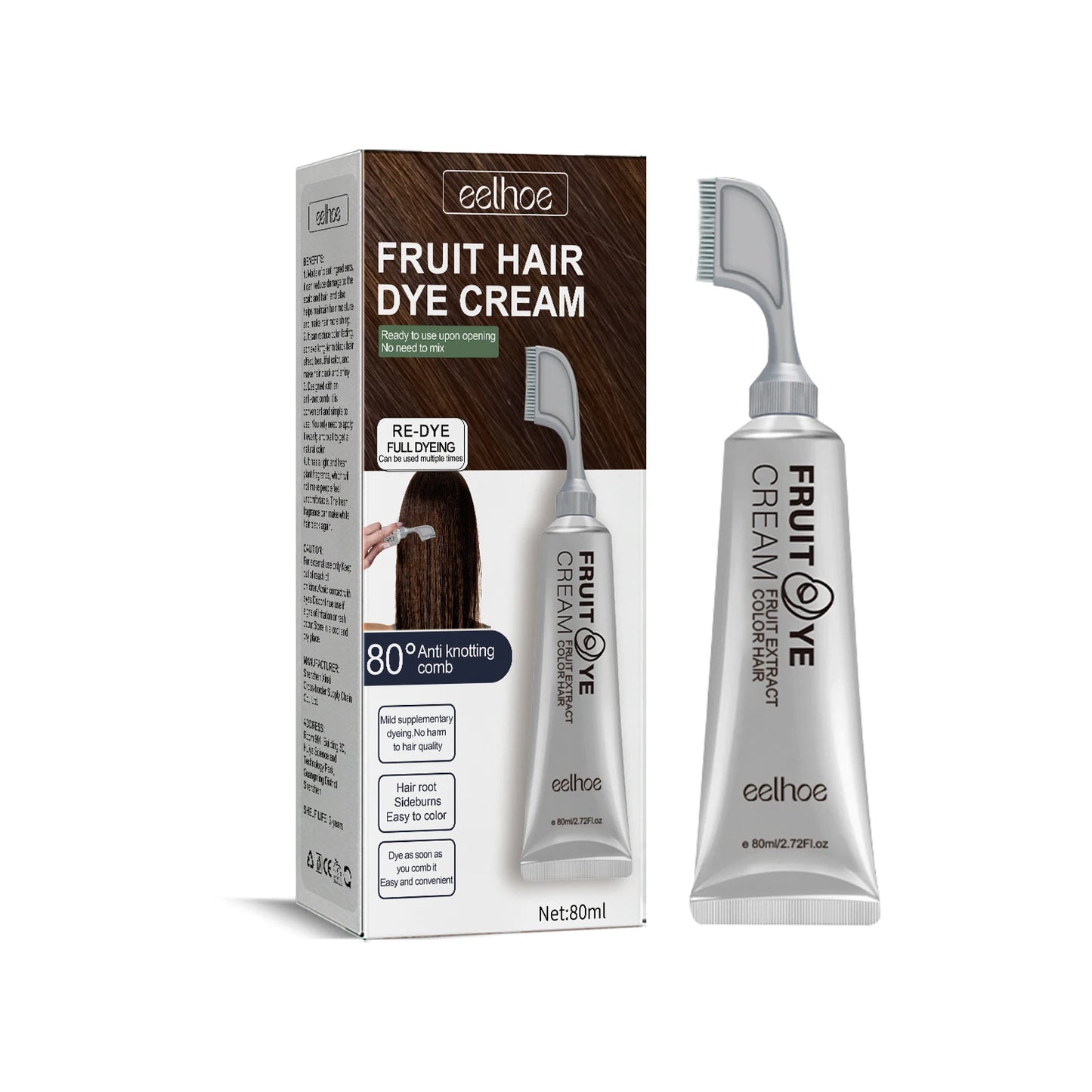 New Permanent Hair Dye Cream with Comb Long Lasting Cover Gray White Hairs Pure Plant-Based Hairdye Fruit Black Hair