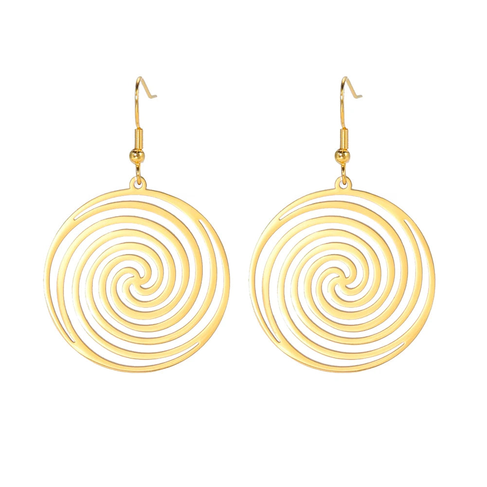 Spiral Swirl Round Drop Earrings Women Gold Color Stainless Steel Geometric Earrings Trend Jewelry Gift Wholesale