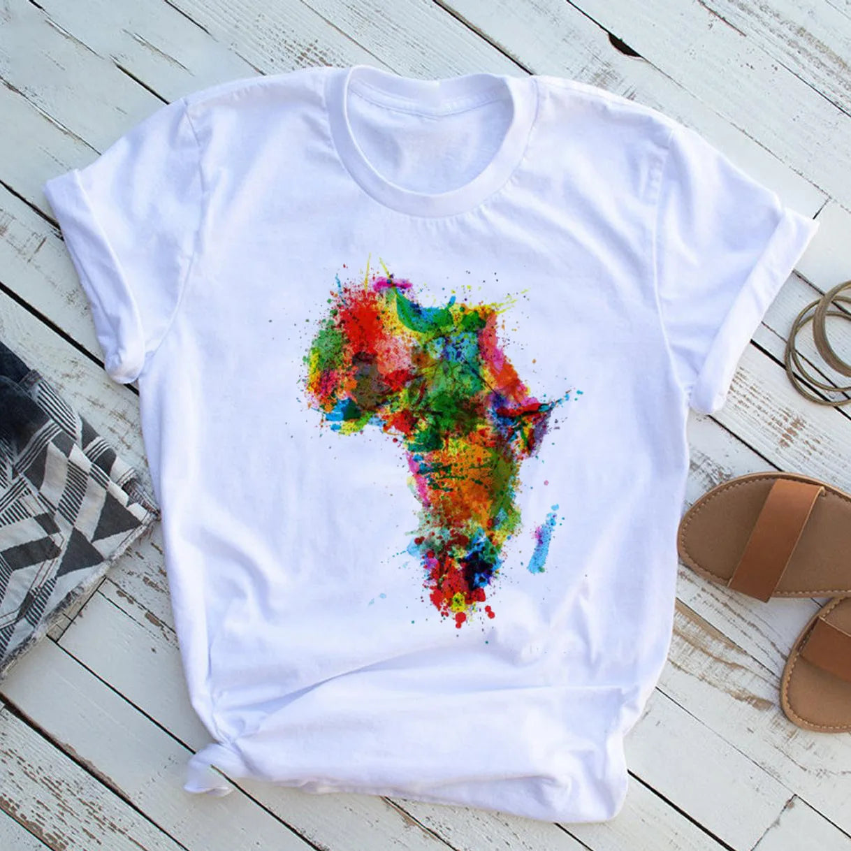 Direct Sale Manufacturer Large Size Women's Casual O-Neck Sports T-Shirt Knitted Fabric Plus Size All Kinds Map Printing Summ