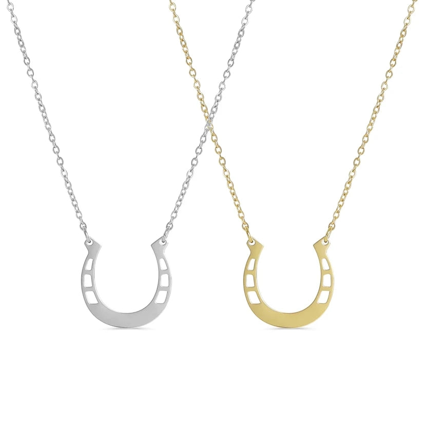 Stainless Steel Custom 18K Gold Horseshoe Name Necklace Engravable Auspicious Lucky Jewelry Horseshoe Pendant Necklace