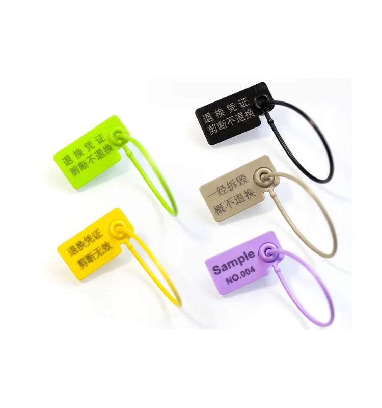 Custom logo Words Plastic Anti-counterfeiting Buckle Anti Dismantling Label Hanging Tag Plastic Seal Tag for Clothing Shoes
