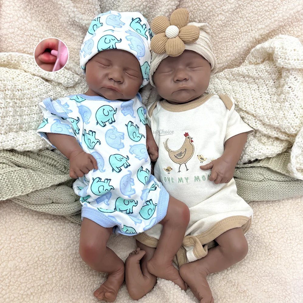 1:1 Lifelike Silicone Baby Dolls Visible Veins Dark Skin African Boy Can Drink Cute and Realistic for Kids Birthday Gift