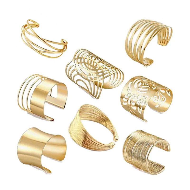 2024 Trendy Metal Armband Pattern Bracelet Set Open Wide Bracelet Cuff Bangle Bracelet for Women