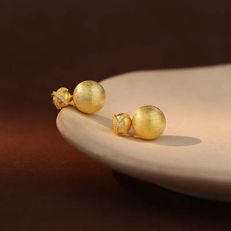 Fashion Jewelry Large 925 Statement Earrings Women Sterling Silver Earring Brush Ball Drop Earring Gold Plated Jewelry