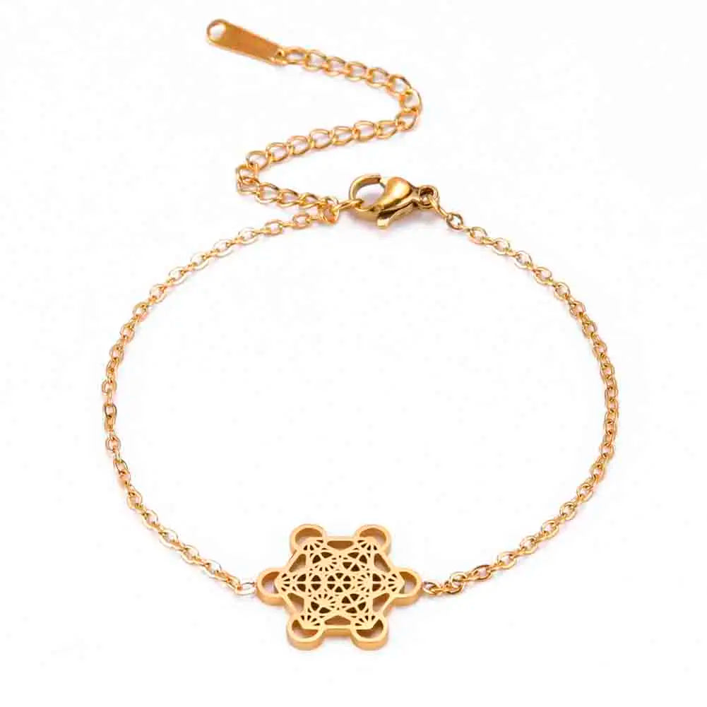 Archangel Metatron Cube 18K Gold Plated Chain Stainless Steel Bracelet Women Fashion Jewelry Bracelets