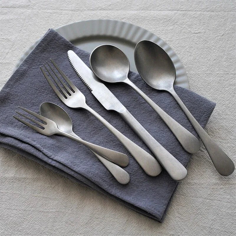 Cutlery Set Retro Tableware Stainless Steel Dessert Spoon Silverware Dinnerware Set Kitchen Utensil Knife Fork Spoon