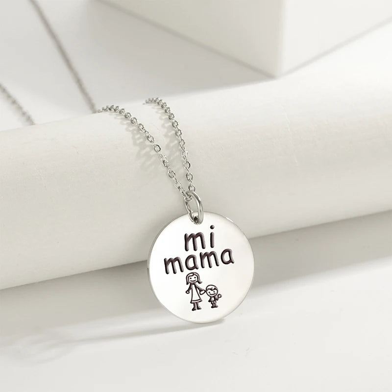Baby Mama Family Coin Stainless Steel Pendant Necklace for Women Choker Collar Birthday Jewelry Mother's Day Gift