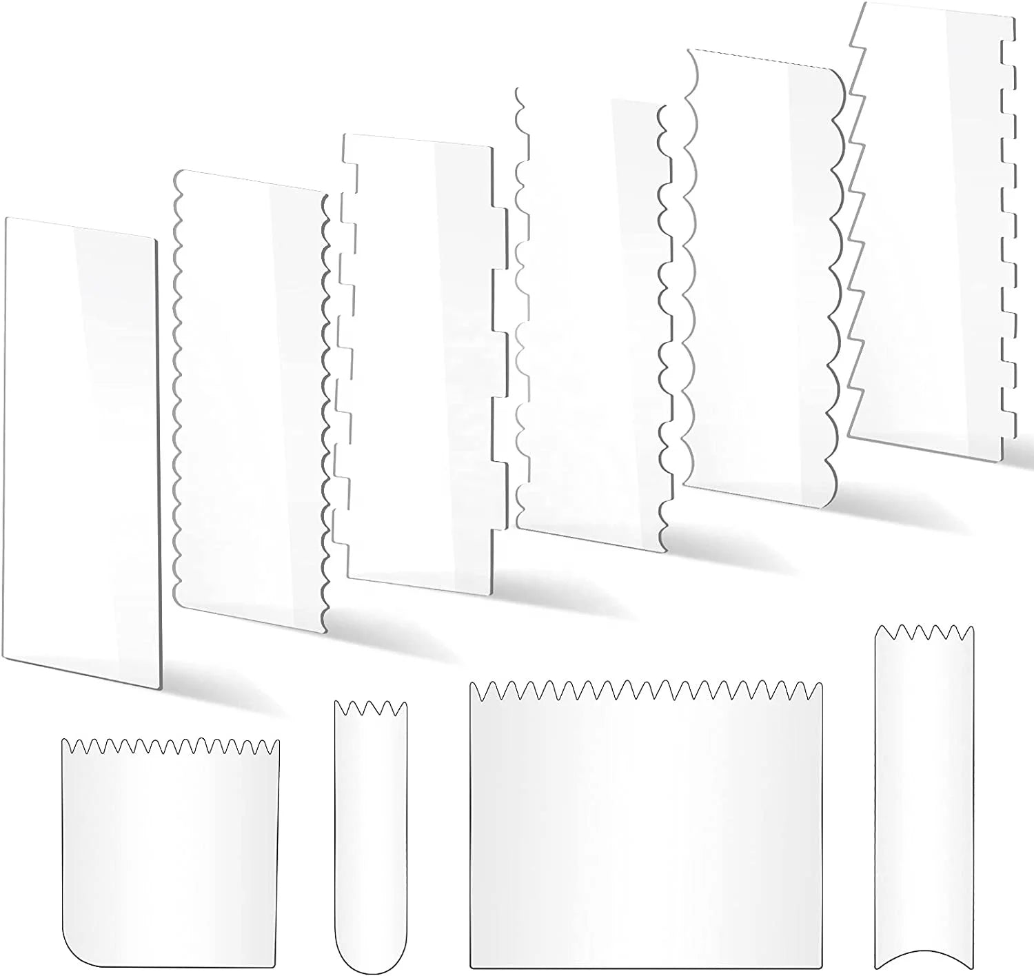 6-Pack Clear Acrylic Decorating Comb Set Cake Edge Smoothing Scrapers 11 Patterns for DIY Different Cream Cake Giveaways