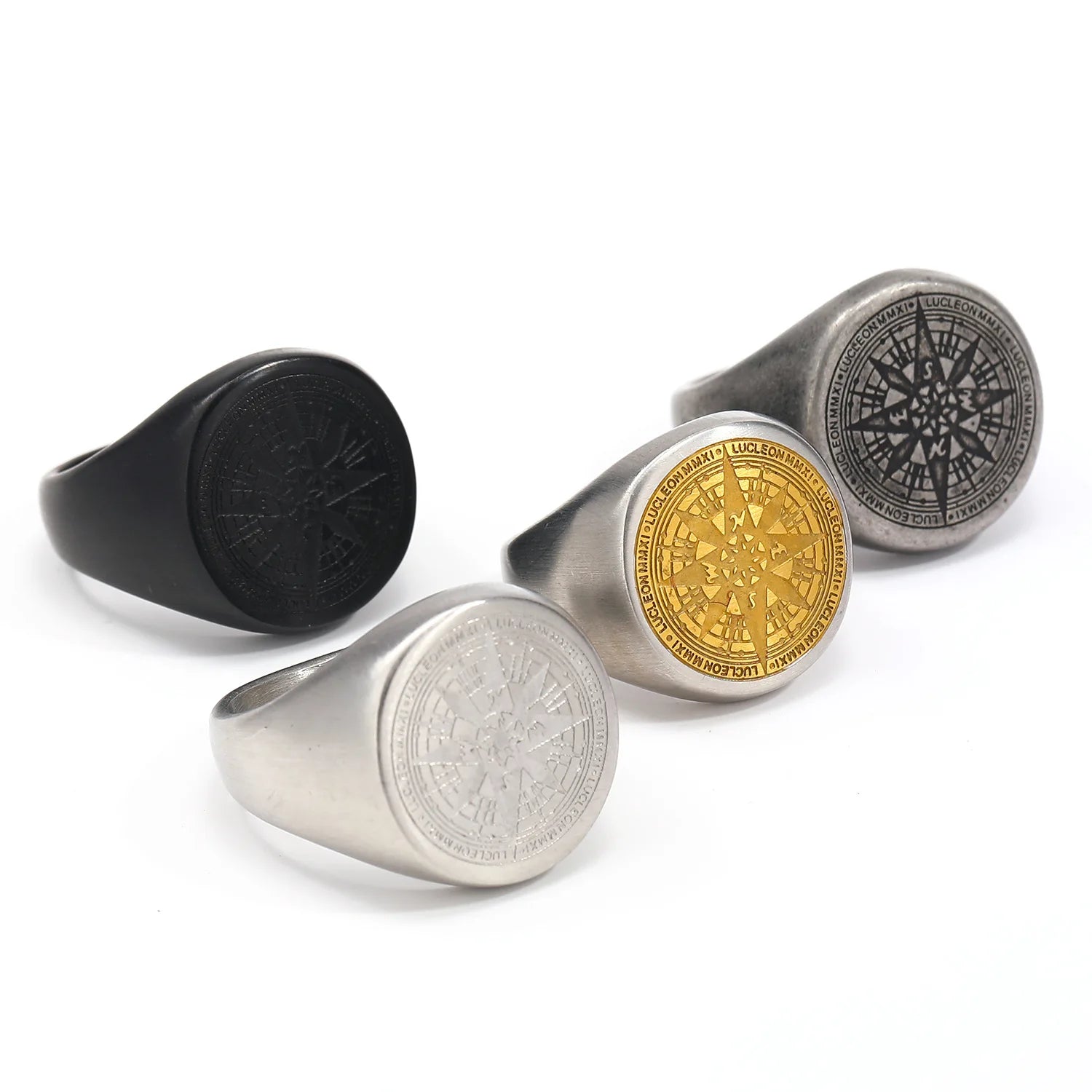 YK Fashion Personalized Design Punk Trendsetter Round Headed Compass Stainless Steel Cast Men's Ring Wholesale