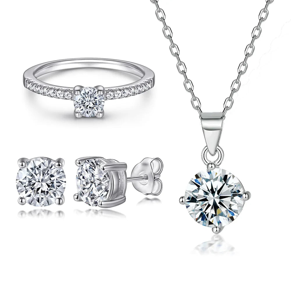 Sparkle Jewelry Accessory Non Fading Rings Necklaces Earrings Round Cut Jewelry Sets 925 Sterling Silver